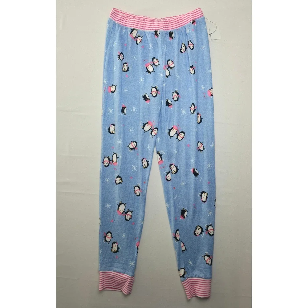 Cuddl‎ Duds Womens 2 Pc Pajama Set Blue Penguin Jogger Small Cozy Sleepwear NWT